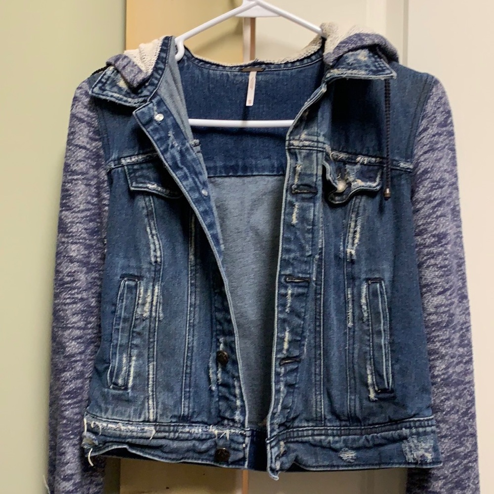 Free people hooded jean jacket xs